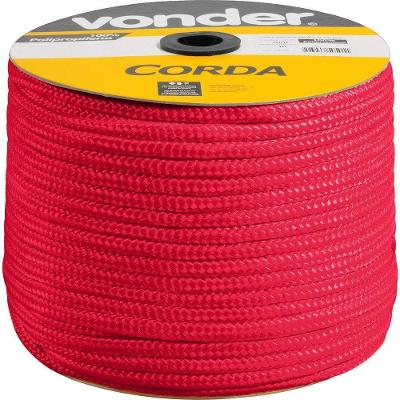 Corda Multifilamento Trançada V 8mm Resistente Vermelha Vonder 30CM 258M