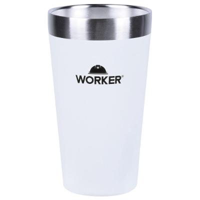 Copo Térmico 473ml Worker Aço Inoxidável AISI 304 Parede Dupla Isolamento a Vácuo Branco Preto