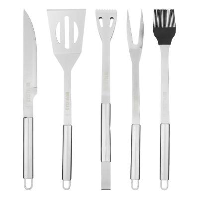 Kit para Churrasco 7914655 5 Peças Aço Inoxidável Alças Ocas Pinça Espátula Faca Garfo Pincel