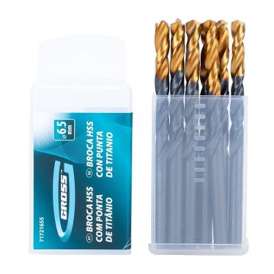 Jogo de Brocas Aço Rápido Titânio 6.5mm 10 Peças com Ponta Split Point Gross