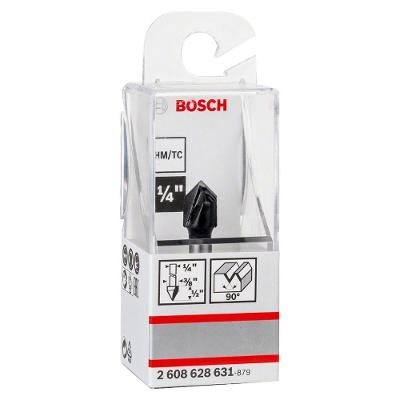 Fresa de Ranhurar Bosch V 1-4'' 9,5x12,4mm G45mm 90° com Cortes Precisos em Madeira Macia e Dura