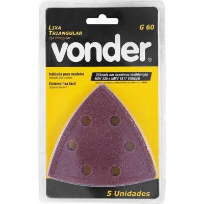 Lixa Triangular 9316330060 com Grão 60 Fixa Fácil Marrom Vonder 90CM 5 Lixas