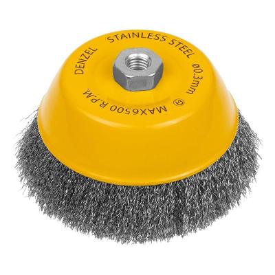 Escova Tipo Copo 150mm Fios Ondulados Inox Denzel para Remoção de Ferrugem e Tinta 8CM M14