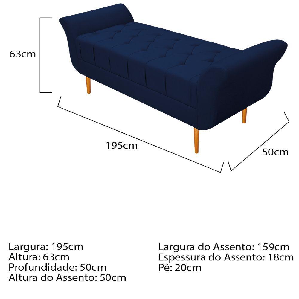 Recamier Estofado Ari 195cm King Size Suede Azul Marinho - 2
