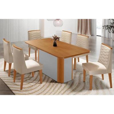 Sala de Jantar Pietá + Maldivas 6 Lugares Tampo MDF Cadeiras Estofadas Creme 180CM Móveis Rufato