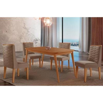 Sala Jantar Havana 4 Lugares Tampo MDF Cadeiras Suede Capuccino 120CM Móveis Rufato