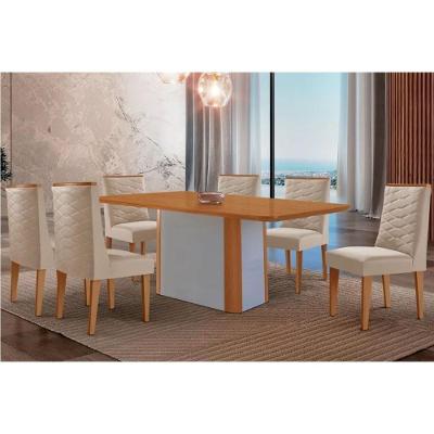 Sala de Jantar Pietá 6 Lugares Tampo MDF com Cadeiras Suede Creme 180CM Móveis Rufato