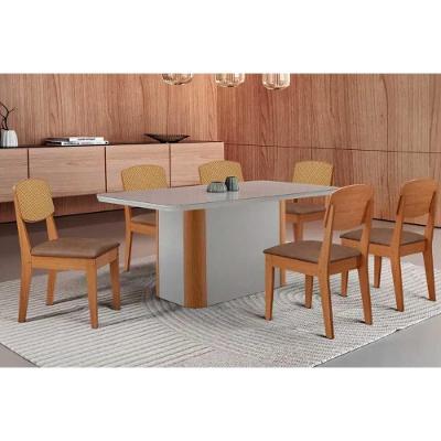 Sala de Jantar Pietá 6 Lugares Tampo MDF com Vidro Curvo Off White 180CM Móveis Rufato