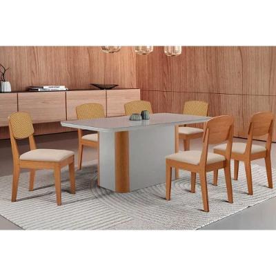 Sala de Jantar Pietá 6 Lugares Tampo MDF com Vidro Curvo Off White 180CM Móveis Rufato