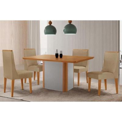 Sala de Jantar Pietá 4 Lugares Tampo MDF Cadeiras Estofadas Off White e Capuccino 120CM Móveis
