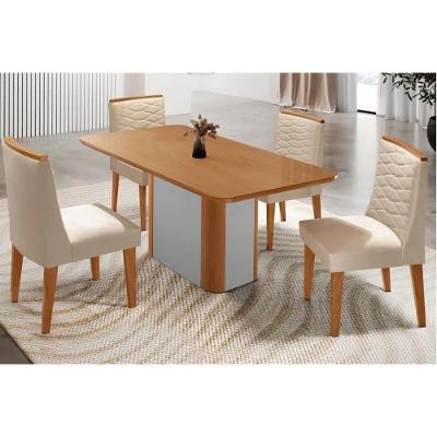 Sala de Jantar Pietá 4 Lugares Tampo MDF com Cadeiras Estofadas Creme 120CM Móveis Rufato