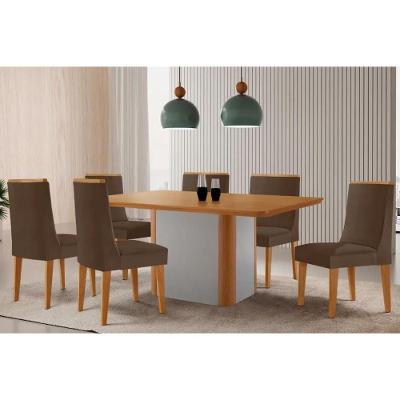Sala de Jantar Pietá 6 Lugares Tampo MDF Cadeiras Dakota Suede Off White e Capuccino 180CM Móveis