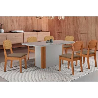 Sala de Jantar Pietá 6 Lugares Tampo MDF com Vidro Curvo Off White 180CM Móveis Rufato