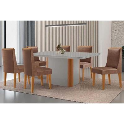 Sala de Jantar Pietá 6 Lugares Tampo em MDF com Vidro Curvo 180CM Off White e Capuccino Móveis