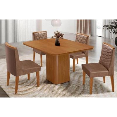 Sala de Jantar Maldivas 4 Lugares Tampo MDF Design Curvo Capuccino 90CM Móveis Rufato