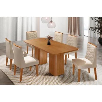 Sala de Jantar Maldivas 6 Lugares Tampo MDF com Canto Curvo Capuccino Suede Creme 180CM Móveis
