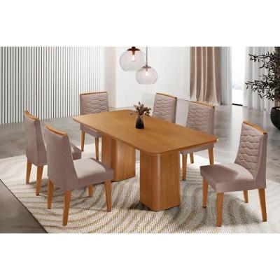 Sala de Jantar Maldivas 6 Lugares Tampo MDF com Cadeiras Estofadas Capuccino e Linho 180CM Móveis