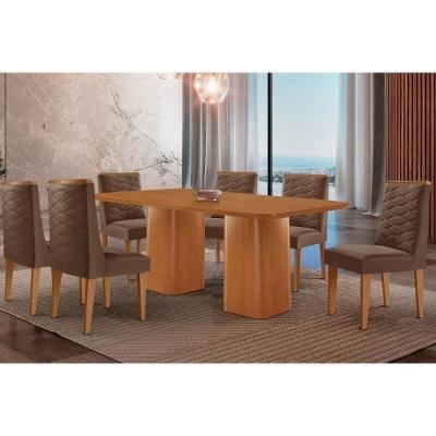 Sala de Jantar Maldivas 6 Lugares Tampo MDF Cadeiras Estofadas Suede Marrom 180CM Móveis Rufato