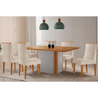 Sala de Jantar Pietá + Dakota 6 Lugares Tampo MDF Canto Curvo 180CM Amadeirado e Off White Móveis