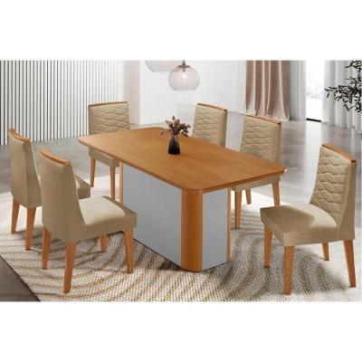 Sala de Jantar Pietá + Maldivas 6 Lugares Tampo MDF Cadeiras Estofadas Bege 180CM Móveis Rufato