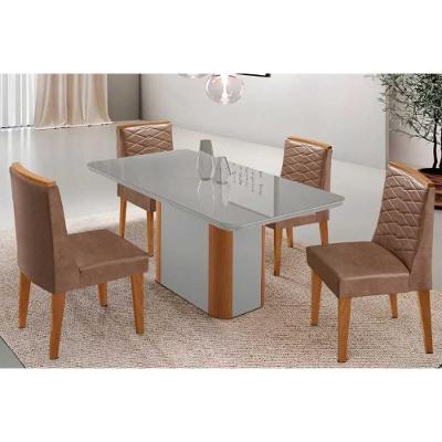 Sala de Jantar Pietá + Maldivas 4 Lugares Tampo MDF com Vidro Curvo Off White 120CM Móveis Rufato