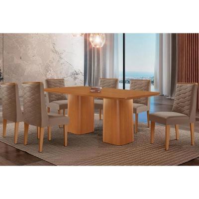 Sala de Jantar Maldivas 6 Lugares Tampo MDF com Cadeiras Estofadas Suede Marrom 180CM Móveis Rufato