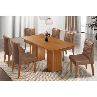 Sala de Jantar Maldivas 6 Lugares Tampo MDF com Design Curvo 180CM Marrom Móveis Rufato