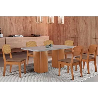 Sala de Jantar Maldivas Curvo 6 Lugares Tampo MDF Moderno Off White 180CM Móveis Rufato