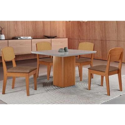 Sala de Jantar Maldivas 4 Lugares Tampo MDF com Vidro Curvo 90X90CM Capuccino Móveis Rufato
