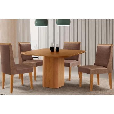 Sala de Jantar Maldivas 4 Lugares Tampo MDF com Cadeiras Estofadas Capuccino 90CM Móveis Rufato