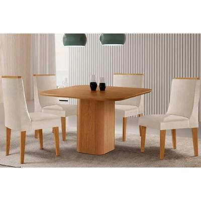 Sala de Jantar Maldivas 4 Lugares Tampo MDF Cadeiras Estofadas Suede Creme 90CM Móveis Rufato