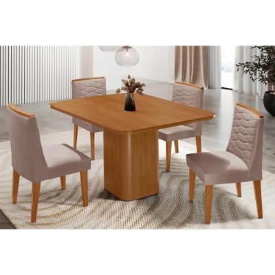 Sala de Jantar Maldivas 4 Lugares Tampo MDF com Canto Curvo 90CM Capuccino Linho Móveis Rufato