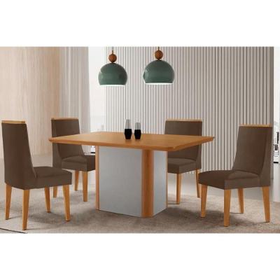 Sala de Jantar Pietá + Dakota 4 Lugares Tampo MDF Cadeiras Estofadas Suede Marrom 120CM Móveis