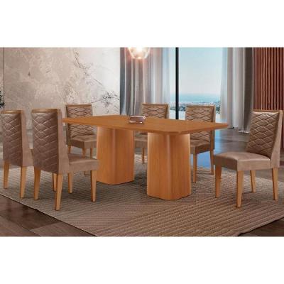 Sala de Jantar Maldivas 6 Lugares Tampo MDP com Cadeiras Estofadas Capuccino Corano 180CM Móveis