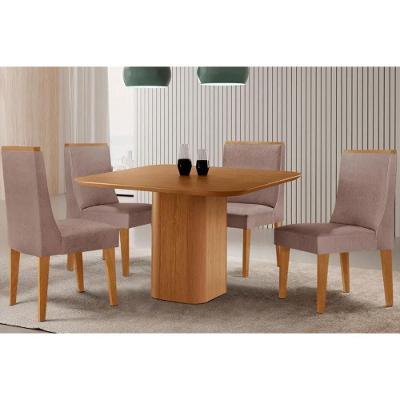 Sala de Jantar Maldivas 4 Lugares Tampo MDF com Cadeiras Estofadas Linho Capuccino 90CM Móveis