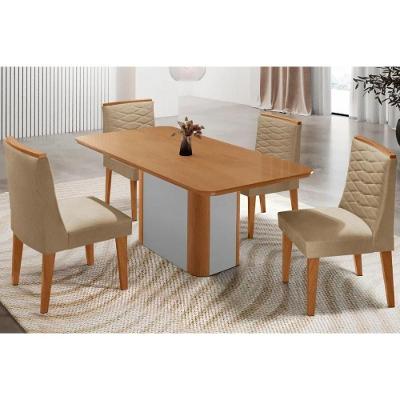 Sala de Jantar Pietá + Maldivas 4 Lugares Tampo MDF Cadeiras Estofadas Bege 120CM Móveis Rufato
