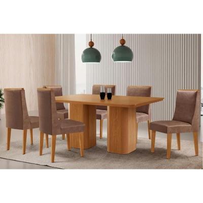 Sala de Jantar Maldivas 6 Lugares Tampo MDF com Cadeiras Estofadas Capuccino e Corano 180CM Móveis