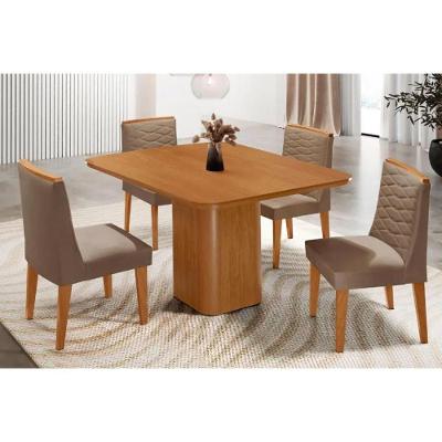 Sala de Jantar Maldivas 4 Lugares Tampo MDF Canto Curvo Capuccino 90CM Móveis Rufato