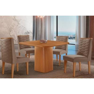Sala de Jantar Maldivas 4 Lugares Tampo MDF com Cadeiras Estofadas Suede Capuccino 90CM Móveis