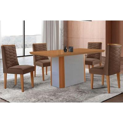 Sala de Jantar Pietá + Dafne 4 Lugares Tampo MDF Canto Curvo 180CM Amadeirado Móveis Rufato