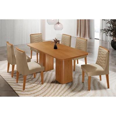 Sala de Jantar Maldivas 6 Lugares Tampo MDF com Cadeiras Estofadas Capuccino e Linho Bege 180CM