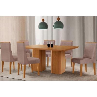 Sala de Jantar Maldivas 6 Lugares Tampo MDF com Cadeiras Estofadas Linho 180CM Móveis Rufato