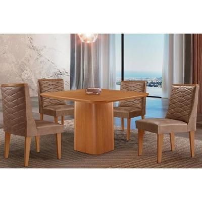 Sala de Jantar Maldivas 4 Lugares Tampo MDF com Cadeiras Estofadas Marrom 90CM Móveis Rufato