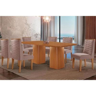 Sala de Jantar Maldivas 6 Lugares Tampo MDF com Cadeiras Estofadas Linho Capuccino 180CM Móveis