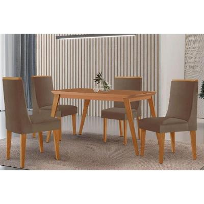 Sala de Jantar Havana 4 Lugares Tampo MDF com Cadeiras Estofadas Suede Capuccino 120CM Móveis Rufato
