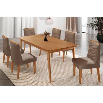 Sala de Jantar Havana 6 Lugares Tampo MDF com Cadeiras Estofadas Capuccino 180CM Móveis Rufato