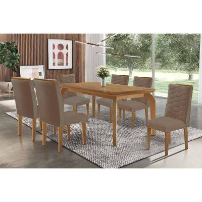 Sala de Jantar Londrina + Maldivas 6 Lugares Tampo MDF Cadeiras Estofadas Capuccino 180CM Móveis