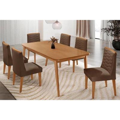 Sala de Jantar Havana 6 Lugares Tampo MDF com Cadeiras Suede Marrom 180CM Móveis Rufato