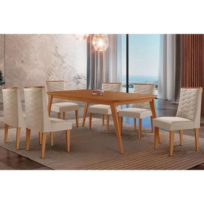 Sala de Jantar Havana 6 Lugares Tampo MDF com Cadeiras Suede Capuccino Creme 180CM Móveis Rufato