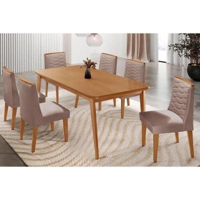 Sala de Jantar Havana 6 Lugares Tampo em MDF com Cadeiras Linho Capuccino 180CM Móveis Rufato